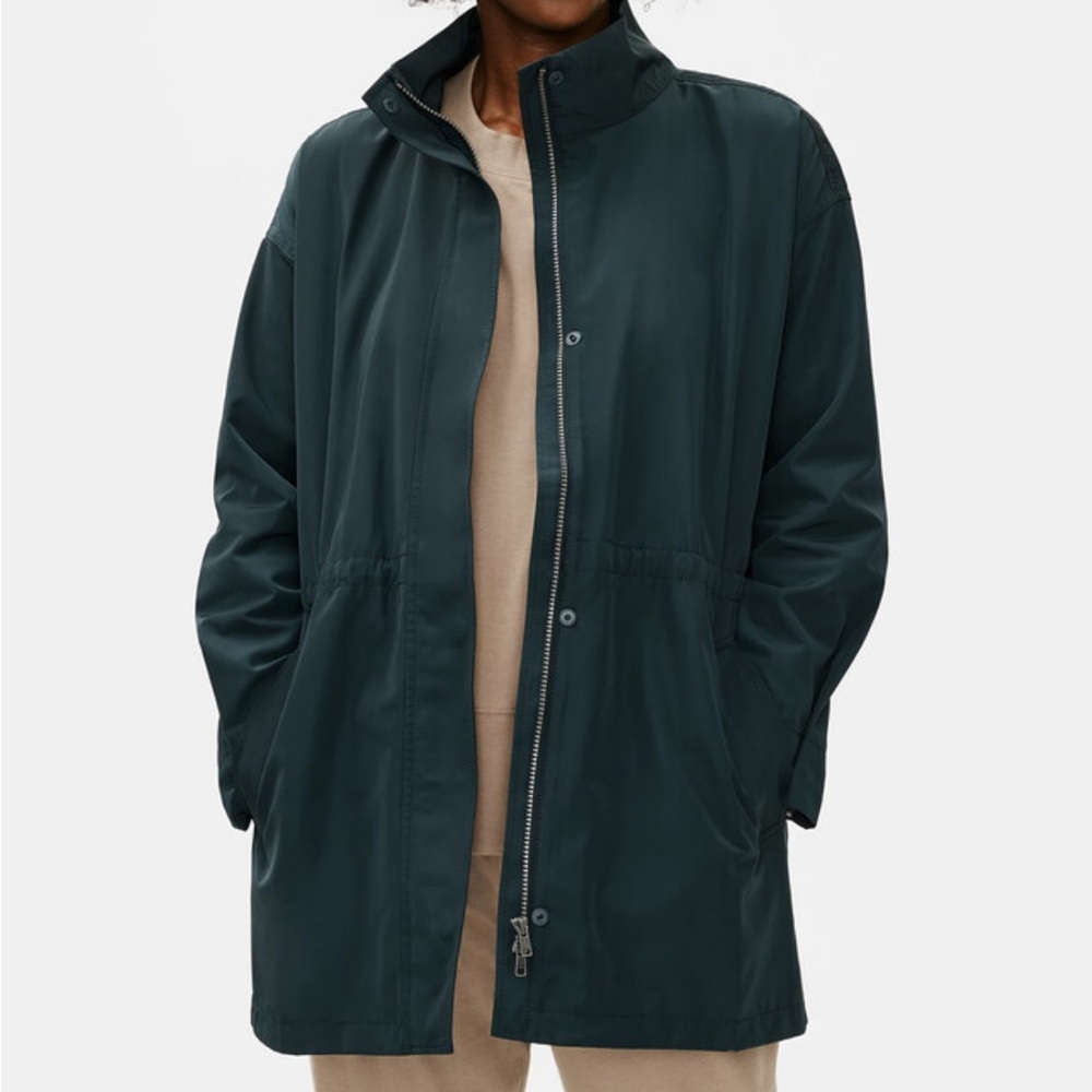 🌟EILEEN FISHER🌟 MOCK NECK WATER RESISTANT ANORAK JACKET GREEN SZ XS